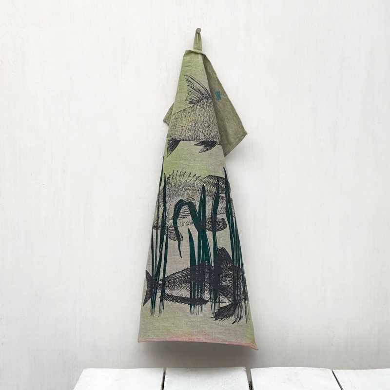 Leinengeschirrtuch aus der Unique-Kollektion mit dem Motiv Fischtrio