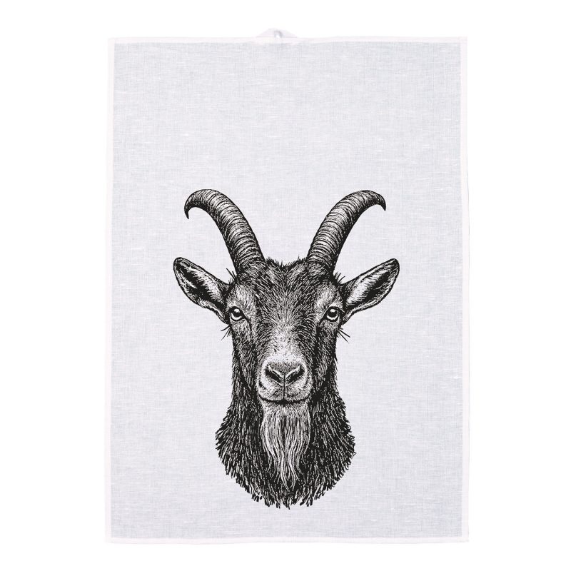 Frohstoff Halbleinen Geschirrtuch mit Ziegenkopf als anthrazitfarbenes Motiv