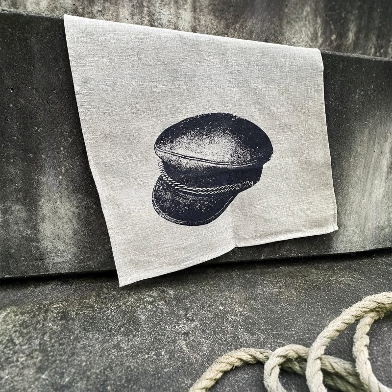 Frohstoff Geschirrtuch aus ungebleichtem Leinen mit handbedrucktem Elbsegler-Motiv in Anthrazit