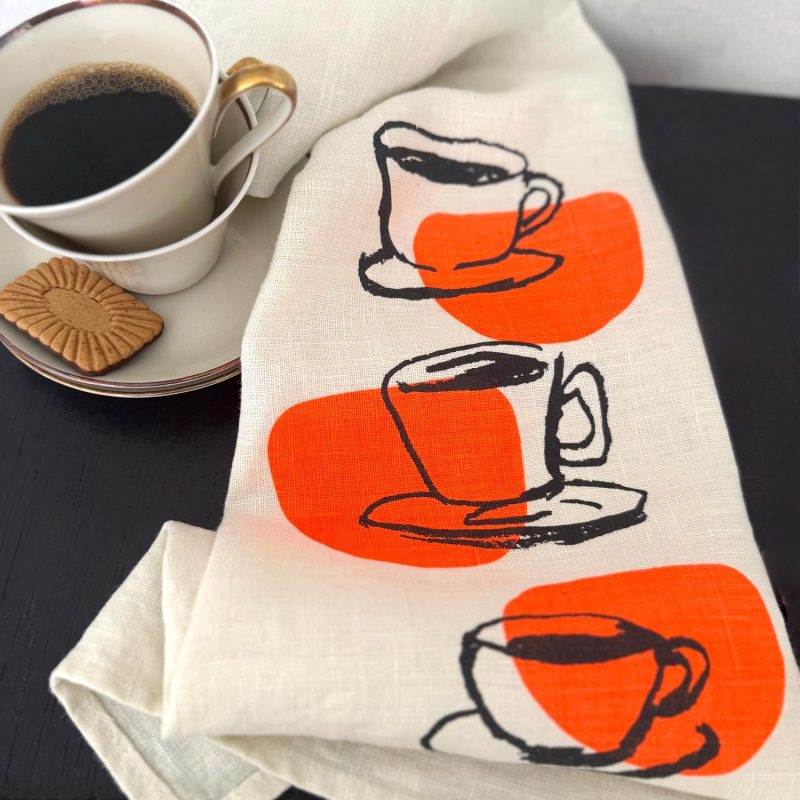 Frohstoff Leinengeschirrtuch mit dem Motiv Cafe au Lait im Mehrfarbdruck