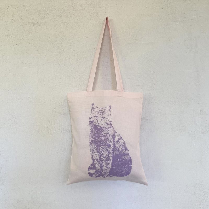 Frohstoff Stoffbeutel in rosa mit dem Motiv Wildkatze in flieder