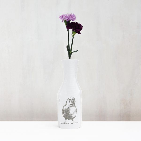 Frohstoff Flaschenhusse mit Küken-motiv mit einer Lavendelfarbenden Blume