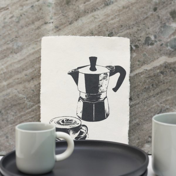 Frohstoff Kunstdruck aus Büttenpapier mit dem Siebdruckmotiv Kaffee in der Farbe anthrazit