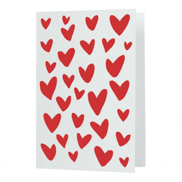 Die Frohstoff Postkarte mit dem Motiv Herzen in der Farbe rot