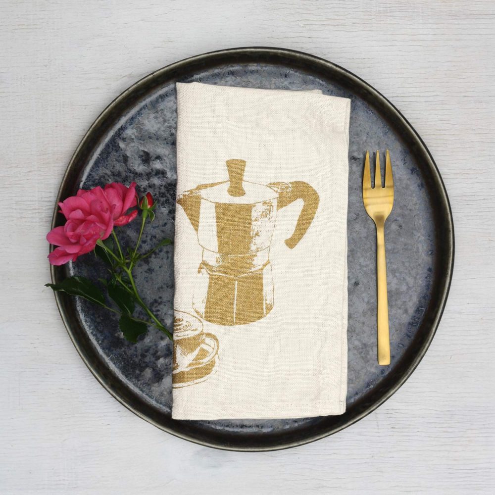 Frohstoff Serviette mit dem Barista Motiv Kaffe in der Farbe messing