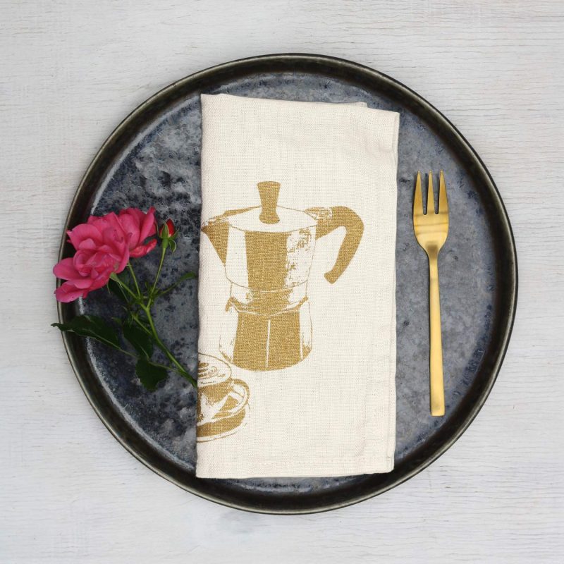 Frohstoff Serviette mit dem Barista Motiv Kaffe in der Farbe messing