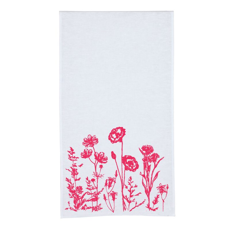 Frohstoff Tischläufer weiß mit dem Siebdruckmotiv Wildblumen in neonrot